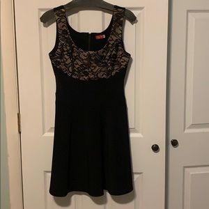 Black Nude Lace Paneled Skater Fit and Flare Dress